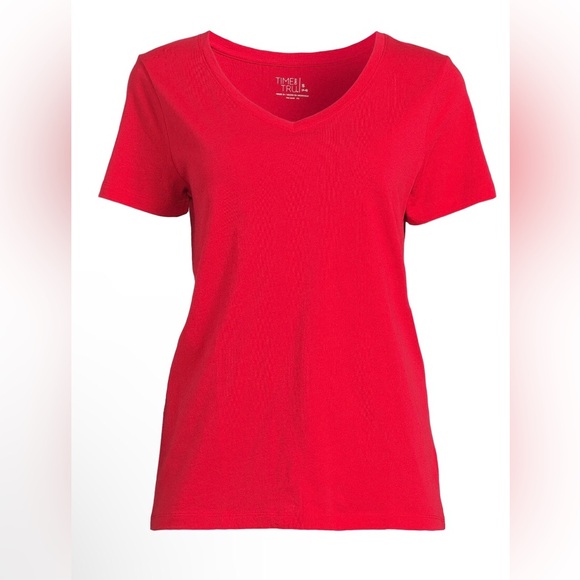 TIME and TRU Womens Red V Neck T-Shirt Size Small 4-6 Soft 100% Cotton New - Picture 1 of 8